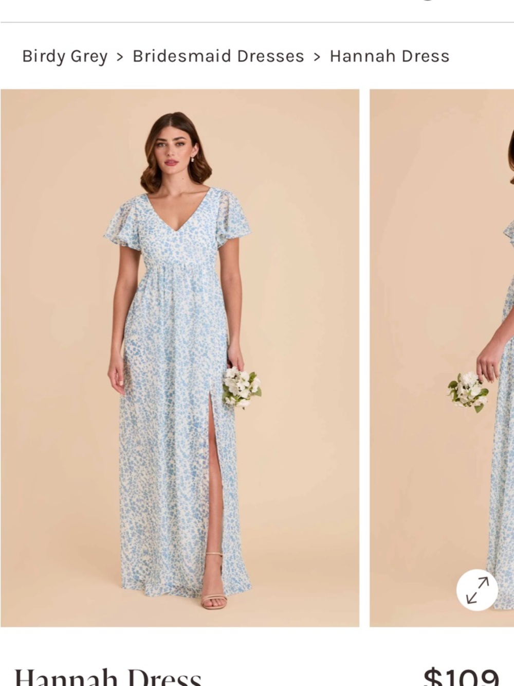 Birdy Grey Light Blue Floral Maxi Dress with Side Slit
